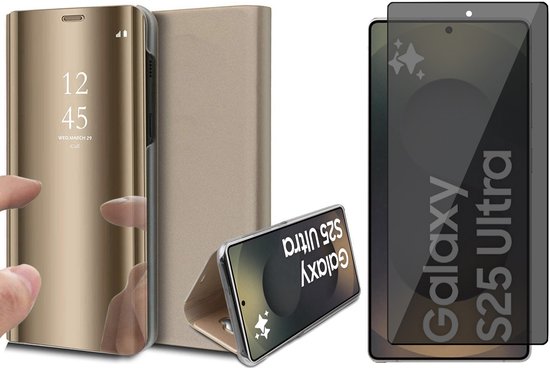 Coque pour Samsung Galaxy S25 Ultra - Protection d'écran de confidentialité intégrale en Glas - Étui miroir Goud