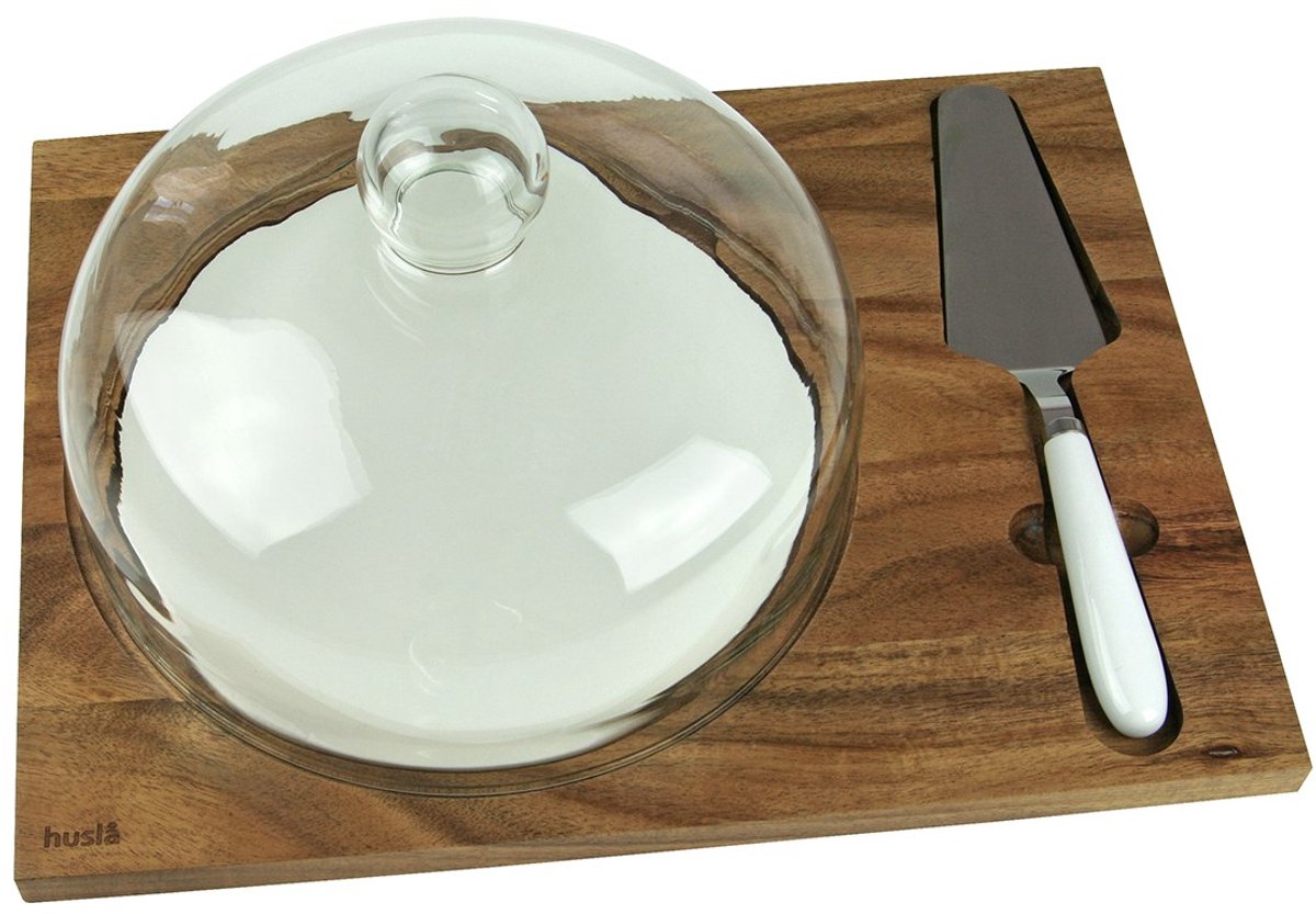 Husla Serie - Serveerplank met Stolp - Hout en Porselein - Incl. Spatel