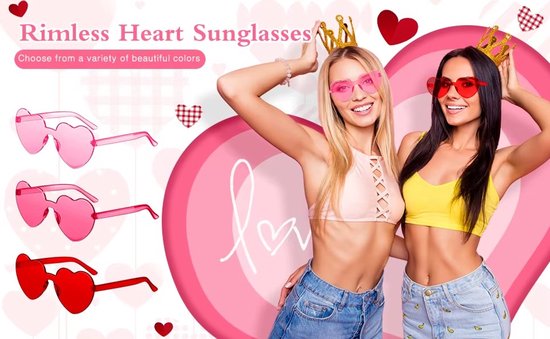 Hartjes zonnebril hard Roze | Zonnebril Hartjes Donker Roze | Feest en Festival - Rave bril - Verkleedaccessoires | Hartjes Bril - Festival Bril – Rave Zonnebril – Gabber - Dames – Heren - Roze | Premium Zonnebril - Dames & Heren - Trendy & Cool — afbeelding 3