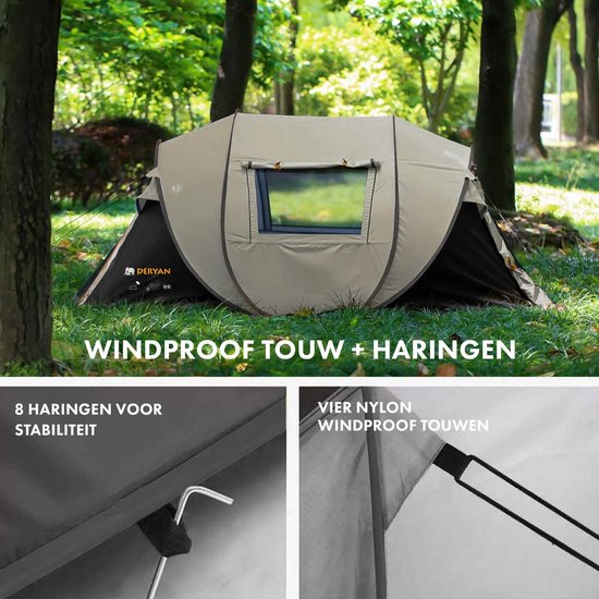 Deryan Luxe Pop Up Tent - 4 persoons - 1 Second Pop-Up - 5000MM waterkolom - Anti-UV 50+ - Sand van Deryan — afbeelding 5
