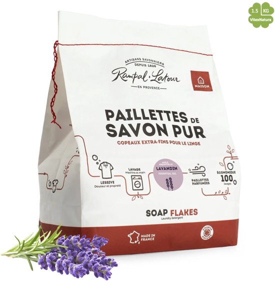 Marseille zeepvlokken lavendel 1.5 kg | Rampal Latour | Zuinig Ecologisch Milieuvriendelijk Hypoallergeen | Zonder conserveermiddel