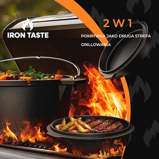 grillas Dutch Oven Set incl. receptenboek | al ingebrand - preseasoned | gietijzeren pan I braadpan met deksellifter en handvat (pot zonder voeten, 4,2 liter / 4 ,5 QT