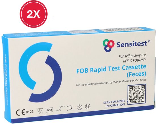 2 stuks FOB Test - Zelftest voor Bloed in Ontlasting - Binnen 5 minuten resultaat – Eenvoudig thuis uit te voeren