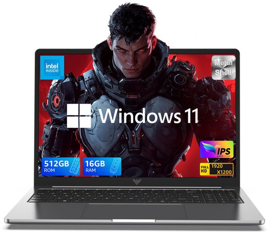 ACEMAGIC AX16 Laptop—16 inch Full HD Notebook, In-tel Alder Lake N97 (tot 3,6 GHz) ,16 GB DDR4 RAM 512 GB SSD, 2.4G/5G WiFi, BT5.0, Type_C, USB3.2, HDMI, Computer Studio Kantoor Laptop Grijs