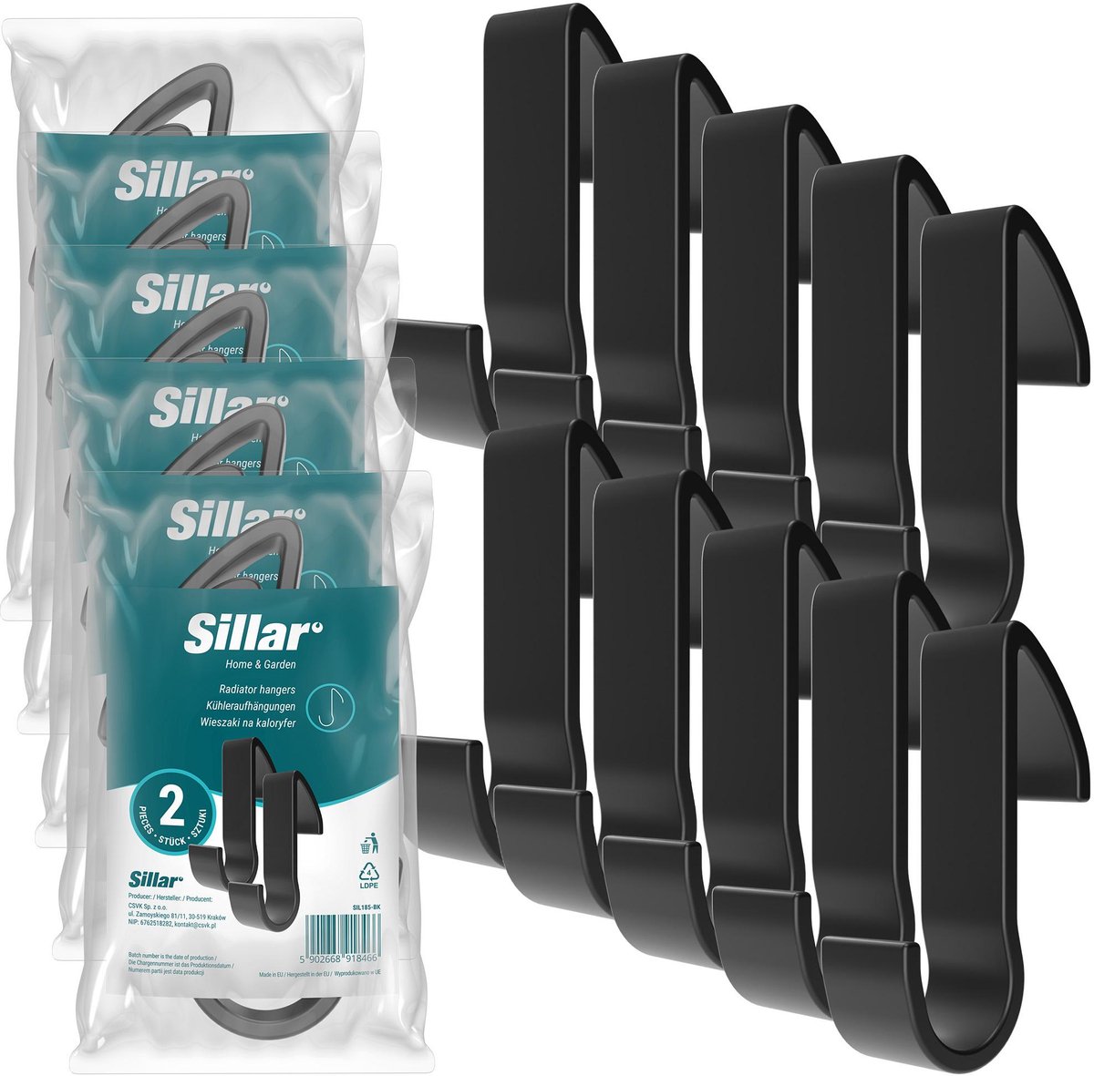 Sillar, Haken, badkamer handgrepen, hangers voor radiator, radiator, kunststof, 95mm, 10 s