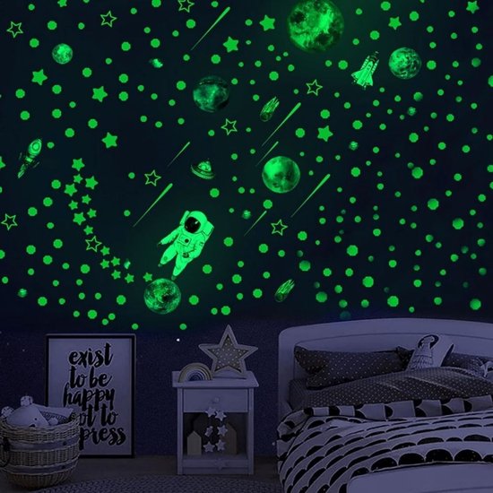 Glow phosphorescents - Étoiles lumineuses - Planètes - Astronaute - Stickers muraux - Chambre - Chambre d'enfant - Chambre de bébé