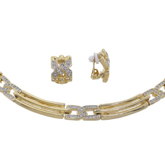 Behave – Parure de bijoux – Couleur or – Cristal – Collier + Clips oreilles – Classique – 42 cm – Emballage cadeau