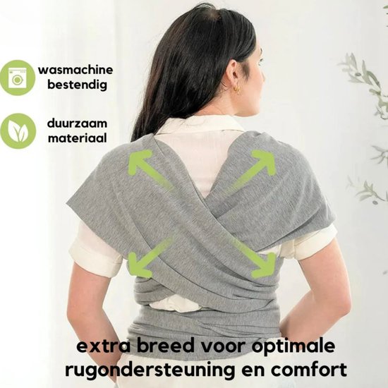 FRONT - Draagdoek voor Baby – Zwangerschapsdoek - Rekbaar & Comfortabel – 100% Katoen – Newborn tot 20 kg – Buik & Heupdragen – 0 tot 3 Jaar – grijs – Unisex — afbeelding 4
