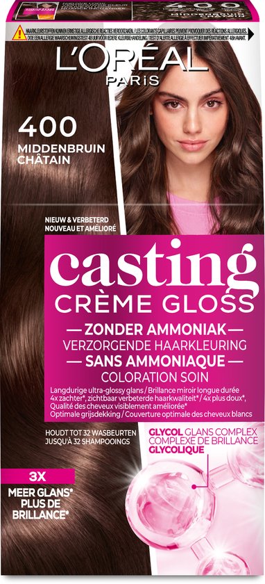 L’Oréal Paris Casting Crème Gloss Middenbruin 400 - Semi-permanente Haarkleuring Zonder Ammoniak