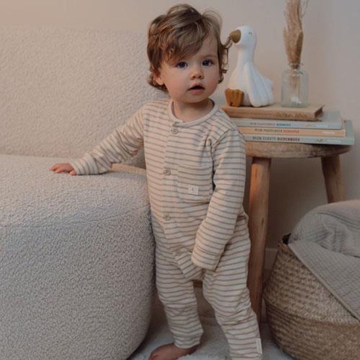 Little Dutch Pyjama - Maat 50/56 - Pyjama kinderen Jongens & Meisjes - Beige - Night Natural Stripes