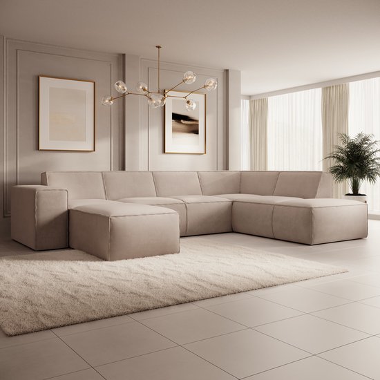 Meubella - Hoekbank Monet XL - Beige - Stof - Links