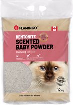 Flamingo Kattenbakvulling Bentoniet met Babypoeder – 12 KG - Super Absorberend, Stofarm, Heerlijke Babypoedergeur, Ook Geschikt voor Kittens – Uit Canada