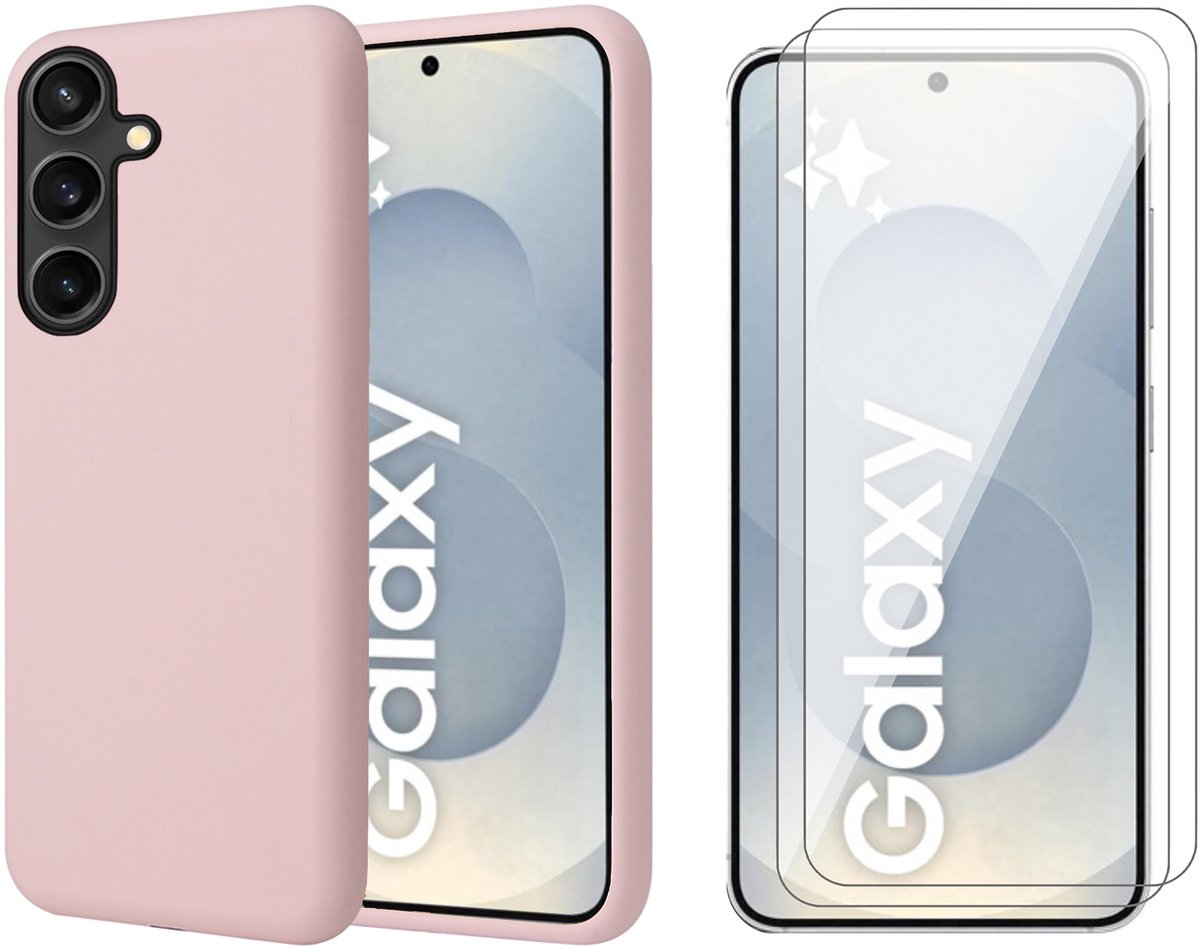 Hoesje geschikt voor Samsung Galaxy S25 - 2x Screenprotector Glas - Mat Back Case Roze