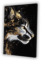 Abstracte lynx zwart en goud - Lynx wanddecoratie - Schilderij op canvas dieren - Surrealisme - Schilderijen op canvas industrieel - Kunstwerken schilderij - canvas 100x150 cm