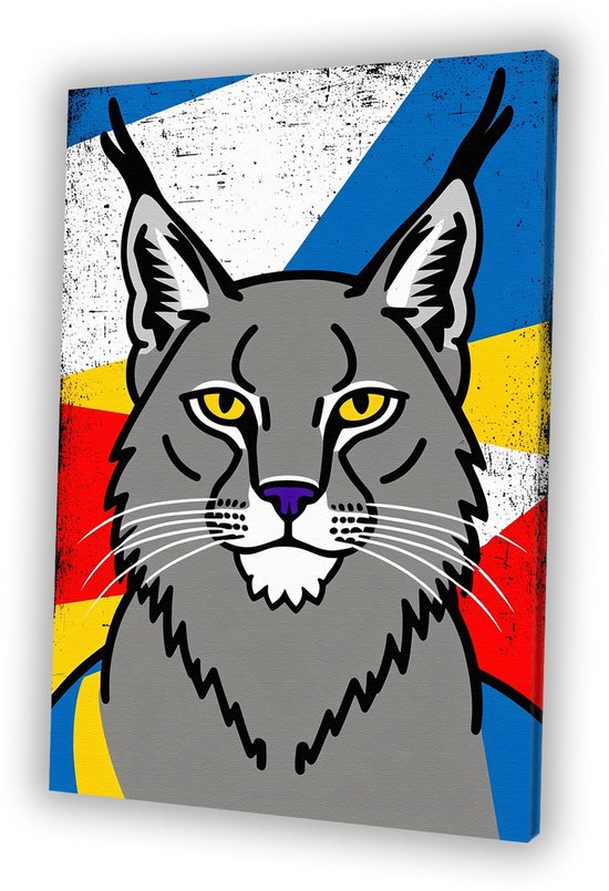 Kleurrijke grafische lynx illustratie - Lynx canvas schilderij - Canvas dier - Pop Art - Muurdecoratie kinderkamer - Wanddecoratie woonkamer - canvas 30x45 cm