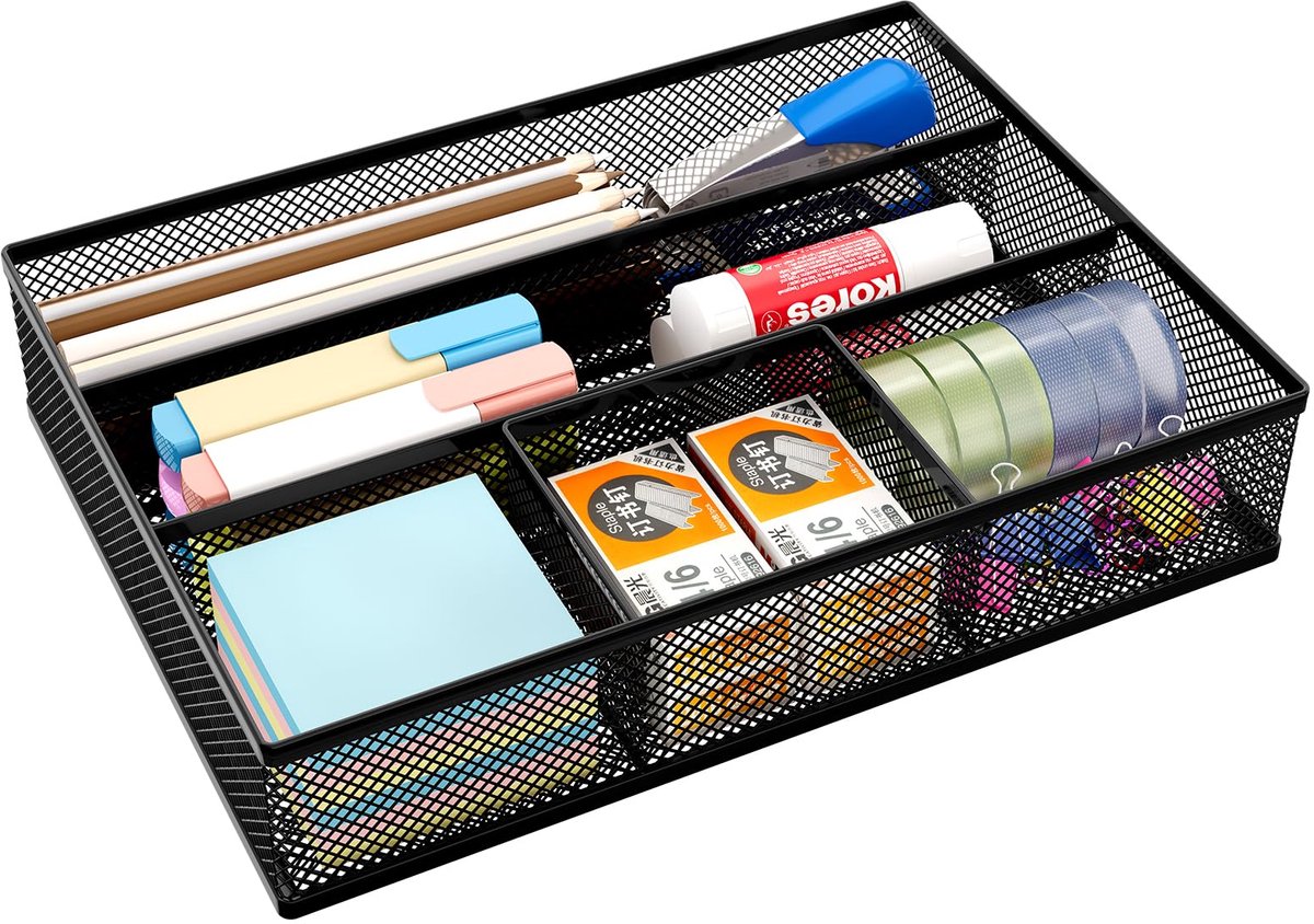 Ibenzoa® Robuust Metalen Bureau Organizer met Pennenbak - Zwart