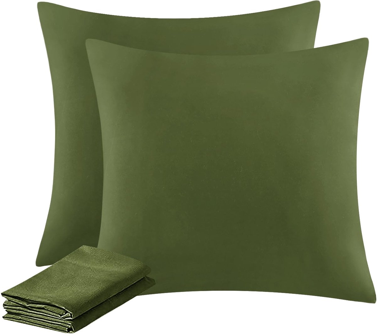 Ibenzoa® Set van 2 Hoofdkussenslopen 80x80 cm, Olijfgroen Microvezel