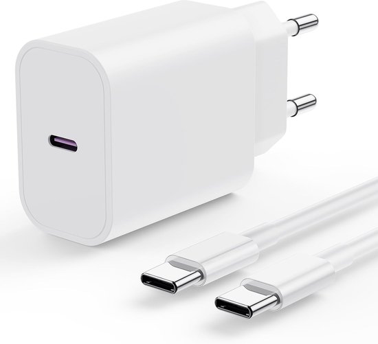123BestDeals - Snellader Android & Samsung - Inclusief Oplaadkabel USB-C naar USB-C (2 Meter kabel) - Snellader 20W - Geschikt voor Samsung A15/A35/A55/S23/S24/FE/Plus/Pro/Ultra/Max - Wit