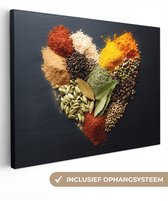 Canvas schilderij 40x30 cm - Exclusieve wanddecoratie Specerijen - Mix - Hartvorm - Zwart - Muurdecoratie woonkamer - Slaapkamer decoratie - Kamer accessoires - Schilderijen op canvas