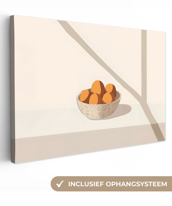 Tableau sur toile 120x80 cm - Décoration murale exclusive Panier de fruits - Style minimaliste - Oranje - Décoration murale salon - Décoration chambre - Accessoires de décoration - Peintures sur toile