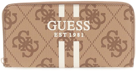 GUESS Women's Aviana Large Zip-Around Wallet - Latte/Cognac, Multiple Card Slots, Pebble PU