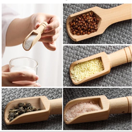 PLABBDPL 3 stuks mini houten schepjes badzout lepels snoep meel lepels Scoops keukengerei, mini schep hout keuken schep kruidenschep kruidenlepel