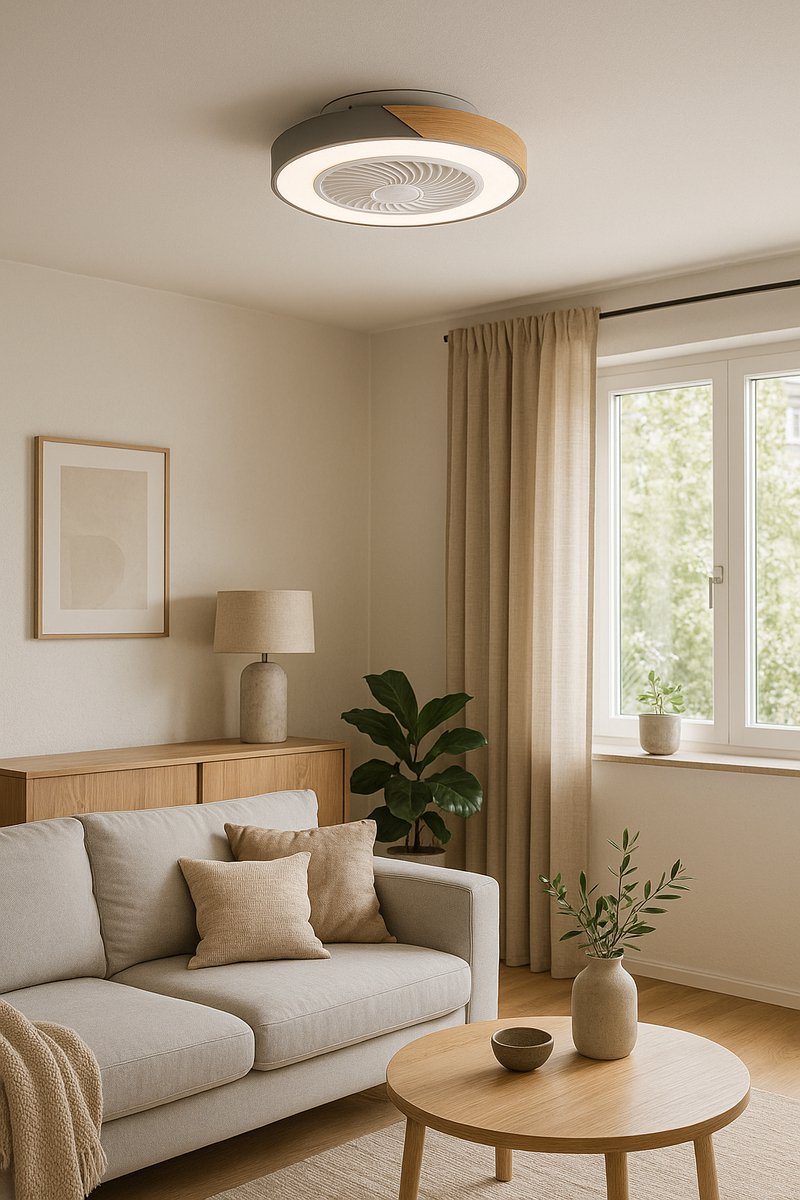 KLASA Living© Slimme Plafondventilator - Grijs + Hout - Ø 52 cm - Stille Motor - Handige App - Dimfunctie - Plafond Ventilator met Verlichting - Plafondlamp met Ventilator thumbnail 3