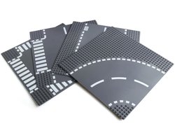 Set Wegplaten geschikt voor verschillende bouwsteenmerken - 4 Stuks - Race baan - Wegen Bouwplaten - Straat Bouw Platen - Weg Plaat - Bouwstenen - geschikt voor LEGO