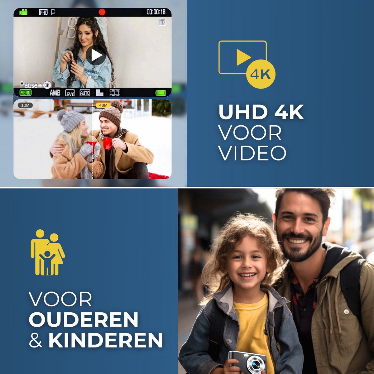 Vosoi Digitale Camera - Fotocamera - 48MP & 4K Ultra HD - 2,8 inch LCD Scherm - Inc. 32GB thumbnail 4