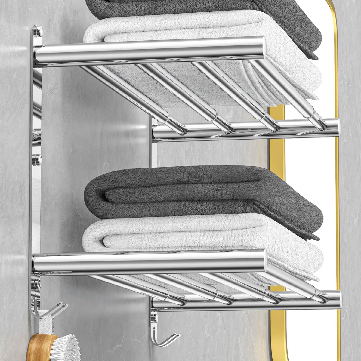 Ibenzoa® Duobelhands Handdoekhouder Roestvrij Stalen Wandmontage - Instelbaar, Dubbellaags, voor Badkamer & Keuken