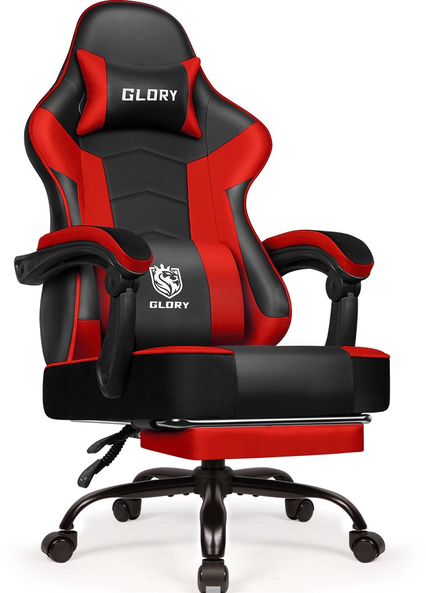Hiaonyx Gaming Stoel - 170° Verstelbare Rugleuning - Gaming Stoel met inklapbare Voetsteun - racerstijl - Geïntegreerde Armleuningen - Maximale Belastbaarheid 150kg - Rood