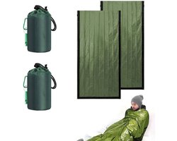 Nood Slaapzak - 2stuk - Isolatiedeken - Survival Slaapzak - Emergency Sleeping Bag - Outdoor Slaapzak - Ultralichte Waterdichte Thermische Bivakzakhoes - Voor Kamperen, Wandelen, Buiten- En Reisuitrusting Survivalkit，met Fluitje En Karabijnhaak