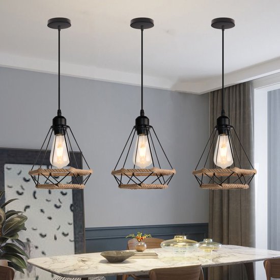 Plafondverlichting Industrieel Design IDEGU Industriële Plafondlamp - Retro Design, Zwarte Kooi, E27 Fitting Voor Sfeerverlichting! Kooi Lampenkap