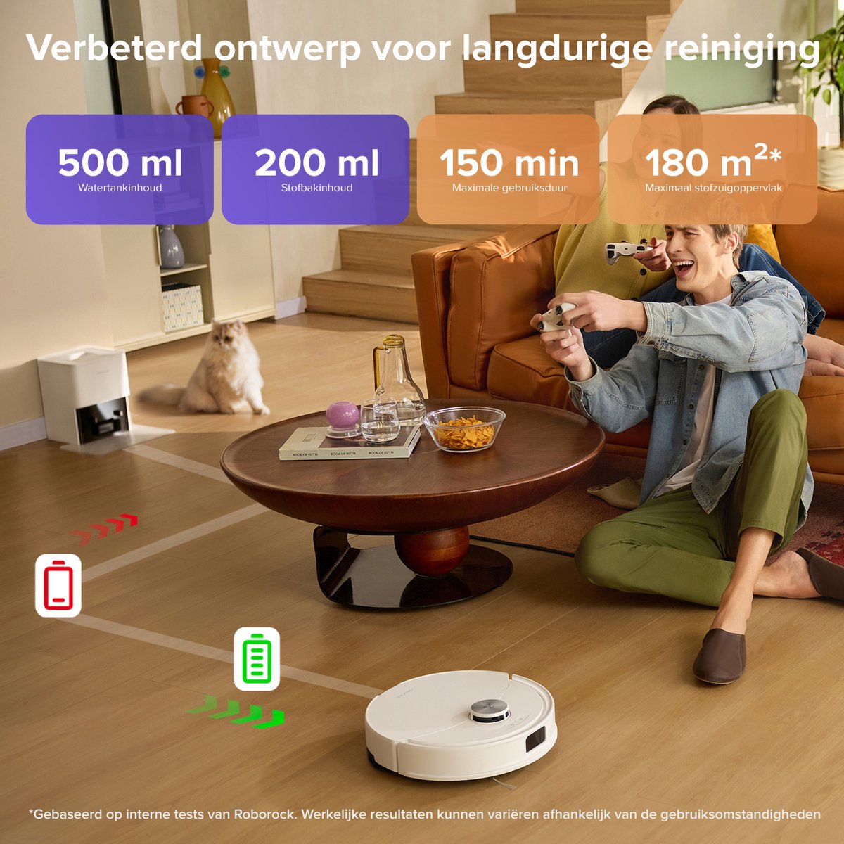 Roborock Q10 S5+ Robotstofzuiger en Dweil met Zelflediging– Zuigkracht van 10000 Pa–Vibrerende dweilpads– Handsfree Reinigen tot 7 Weken– Dubbel Anti-klitontwerp– Automatisch dweilen– Obstakelvermijding–Wit– S8 Plus Upgrade — afbeelding 6