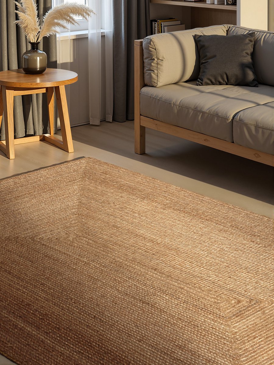 flycarpets Juno Jute Vloerkleed Naturel / Bruin - Laagpolig Tapijt - 80x150 cm