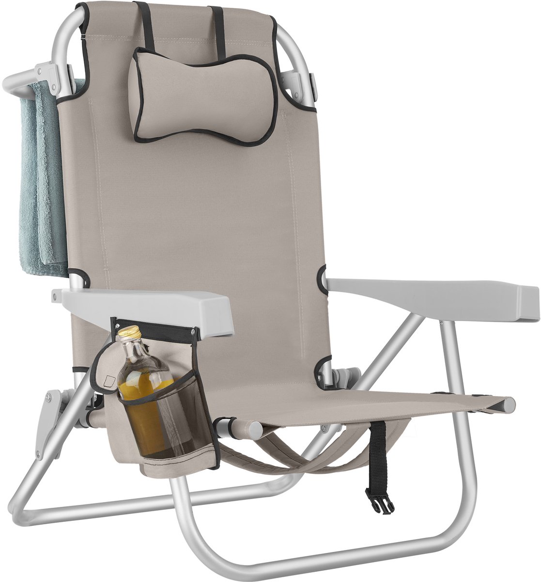 tectake® Strandstoelen Coral - Set van 2 Opvouwbare Campingstoelen met Koeltas en Opbergtas - 5-voudig Verstelbare Rugleuning met Hoofdkussen - Brede Armleuningen met Bekerhouder / Telefoonhouder - Inklapbare Kampeerstoel - Beige — cadeau in Sport & Outdoor - foto 3