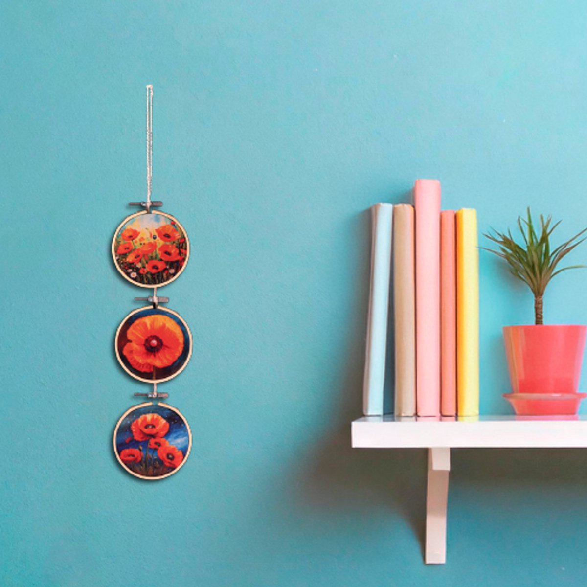 Ideasonthefloor.com - Cadeau onder 30 - Wandhangers - Wandhanger Klaproosveld - 8 cm doorsnede - Lengte 45cm vanaf Ophangkoord