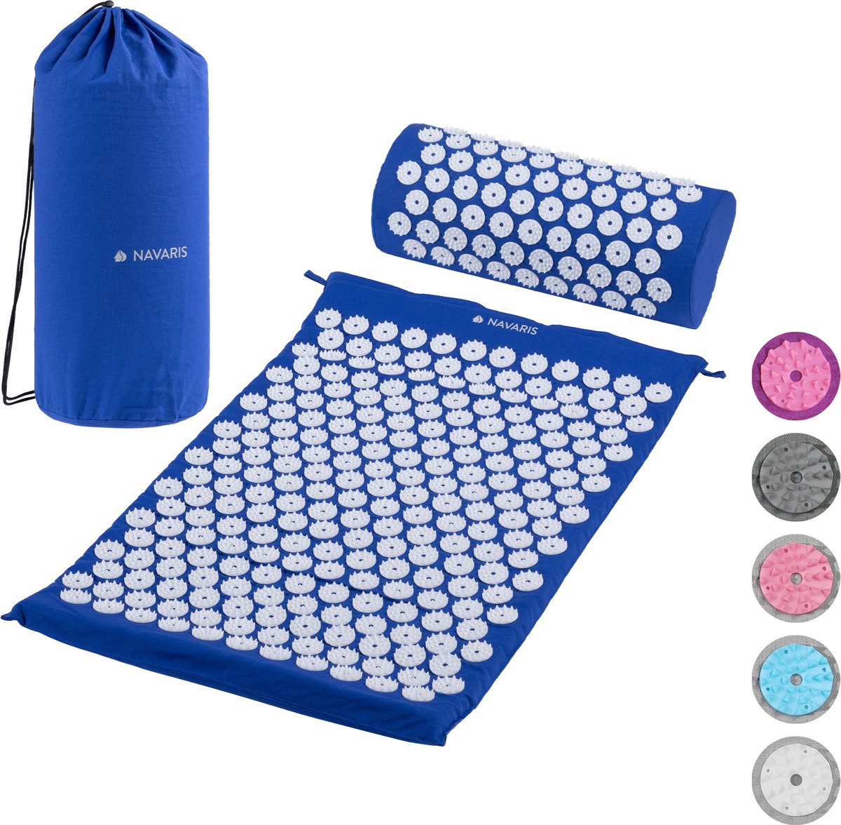 Goedkoopste Navaris acupressuurmat met kussen - Spijkermat - Voor rug, nek, schouders, spieren en ontspanning - Inclusief draagtas - Blauw