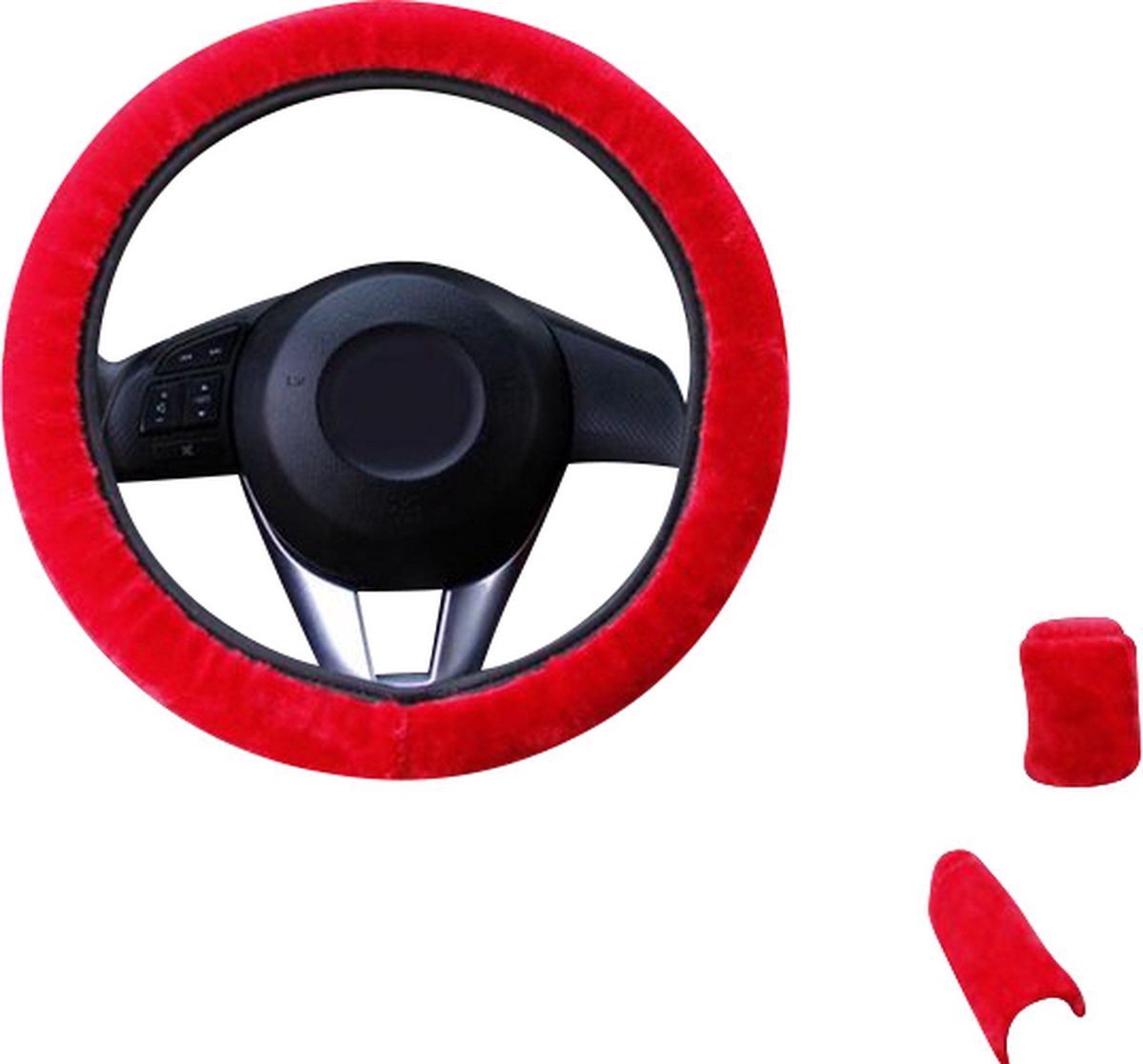 Stuurhoes Auto Set - Zacht Pluche - Rood - Universeel - Kasey Products