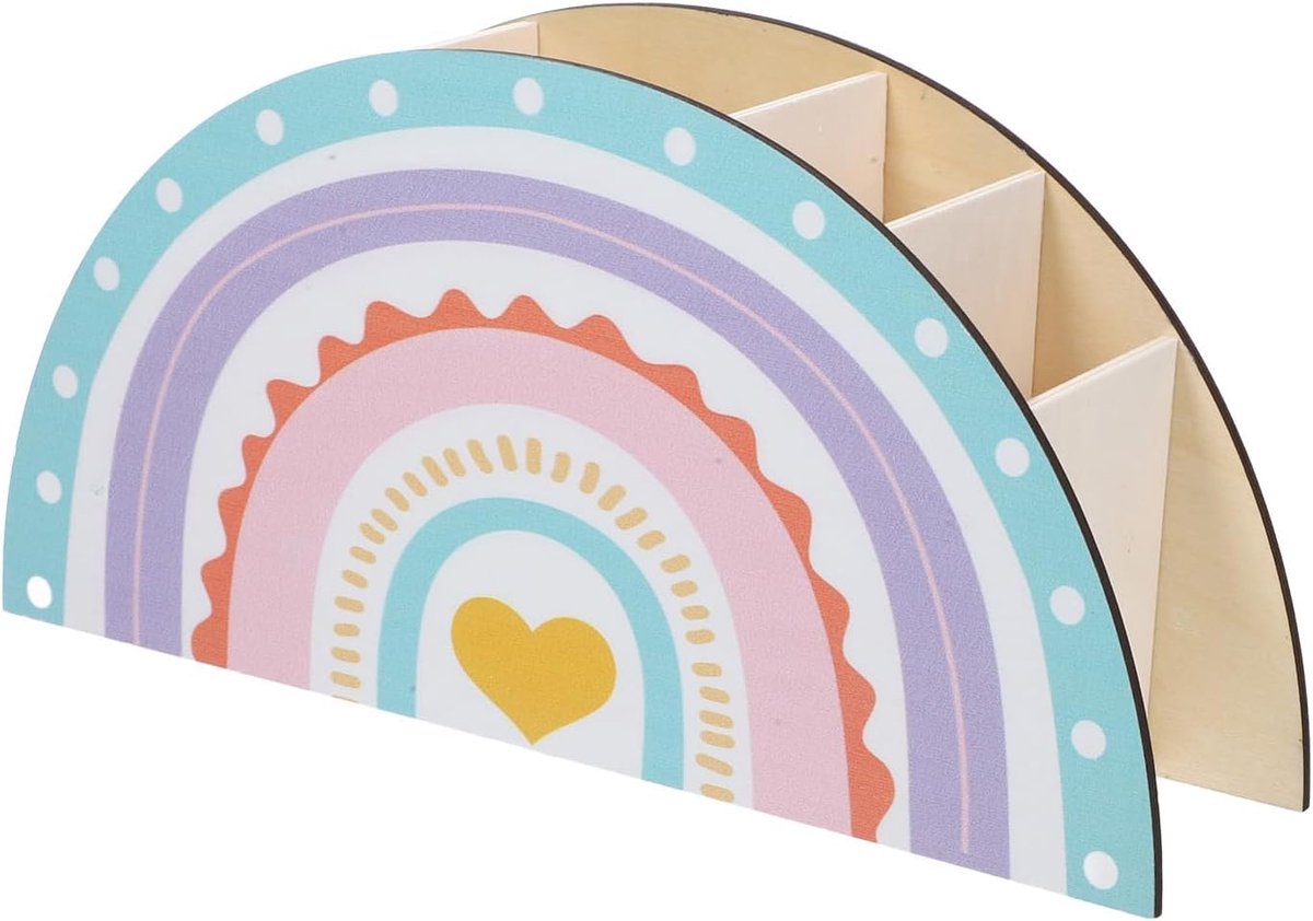 Ibenzoa® Robuuste Houten Pennenhouder met Regenboog Design voor Kinderen - Multifunctionele Bureau Organizer