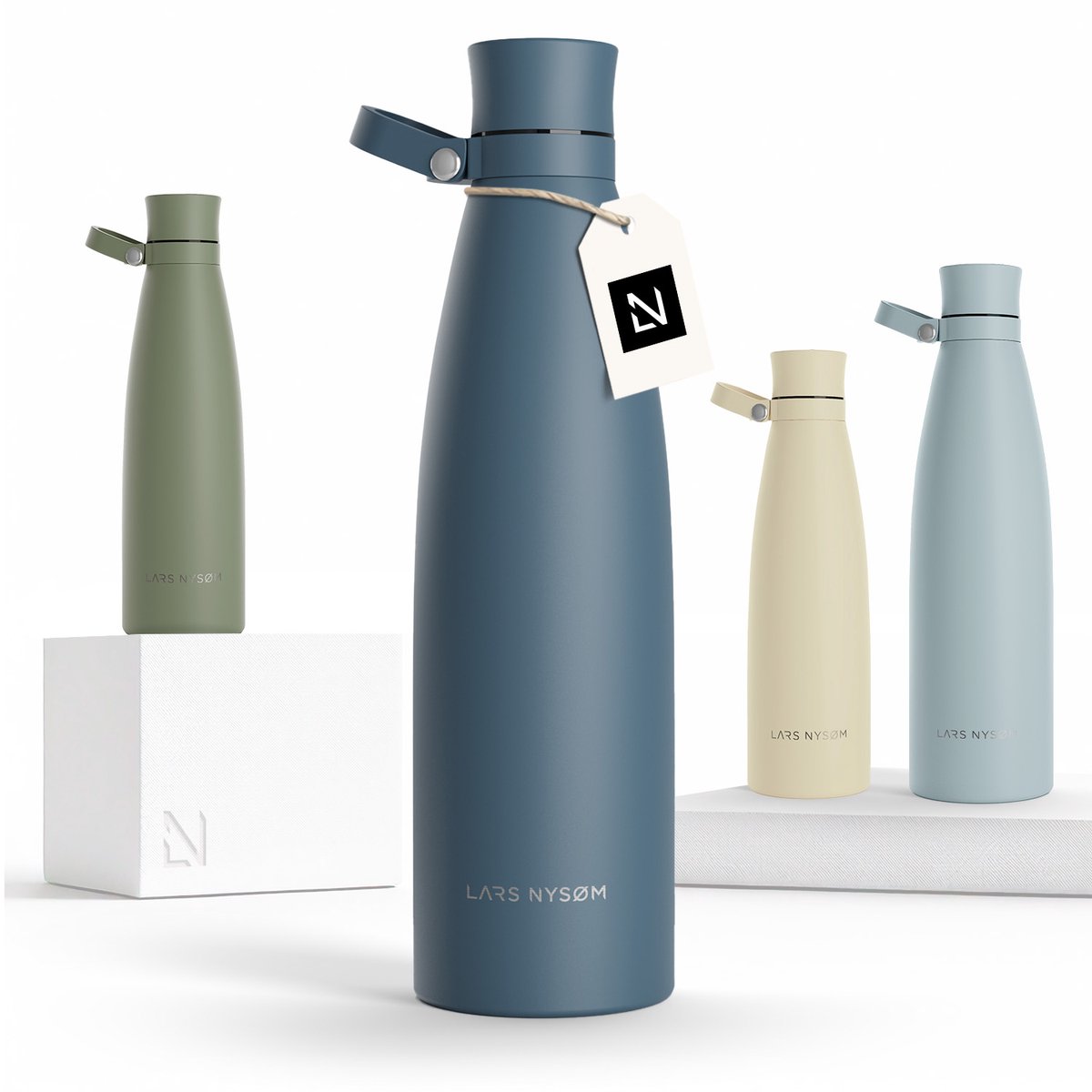LARS NYSØM - 'Nåde' Roestvrijstalen drinkfles 1000ml - BPA-vrije geïsoleerde waterfles 100 Liter - Blue Stone