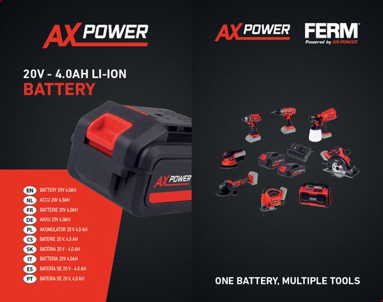 FERM AX-POWER Accu 20V 4.0Ah - Voor alle FERM AX-Power & FX-Power ...