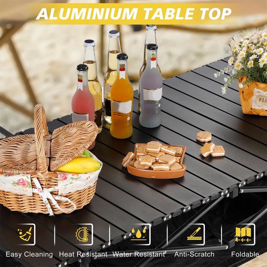 Campingtafel - Kampeertafel - Picknicktafel - Inklapbaar - Met Opbergruimte - Met Draagtas - Zwart — afbeelding 4