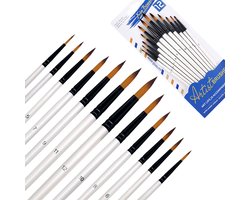 Penselen - Set van 12 stuks - Puntig - Kwasten - Verven - Schilderen - Waterverf, Olieverf en Acrylverf