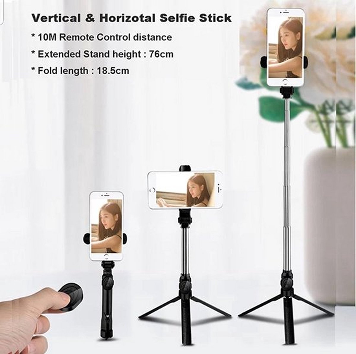 Knaak Bluetooth Selfie Stick - 3-in-1 - Selfiestick, Statief & Afstandsbediening - 360° Draaibaar