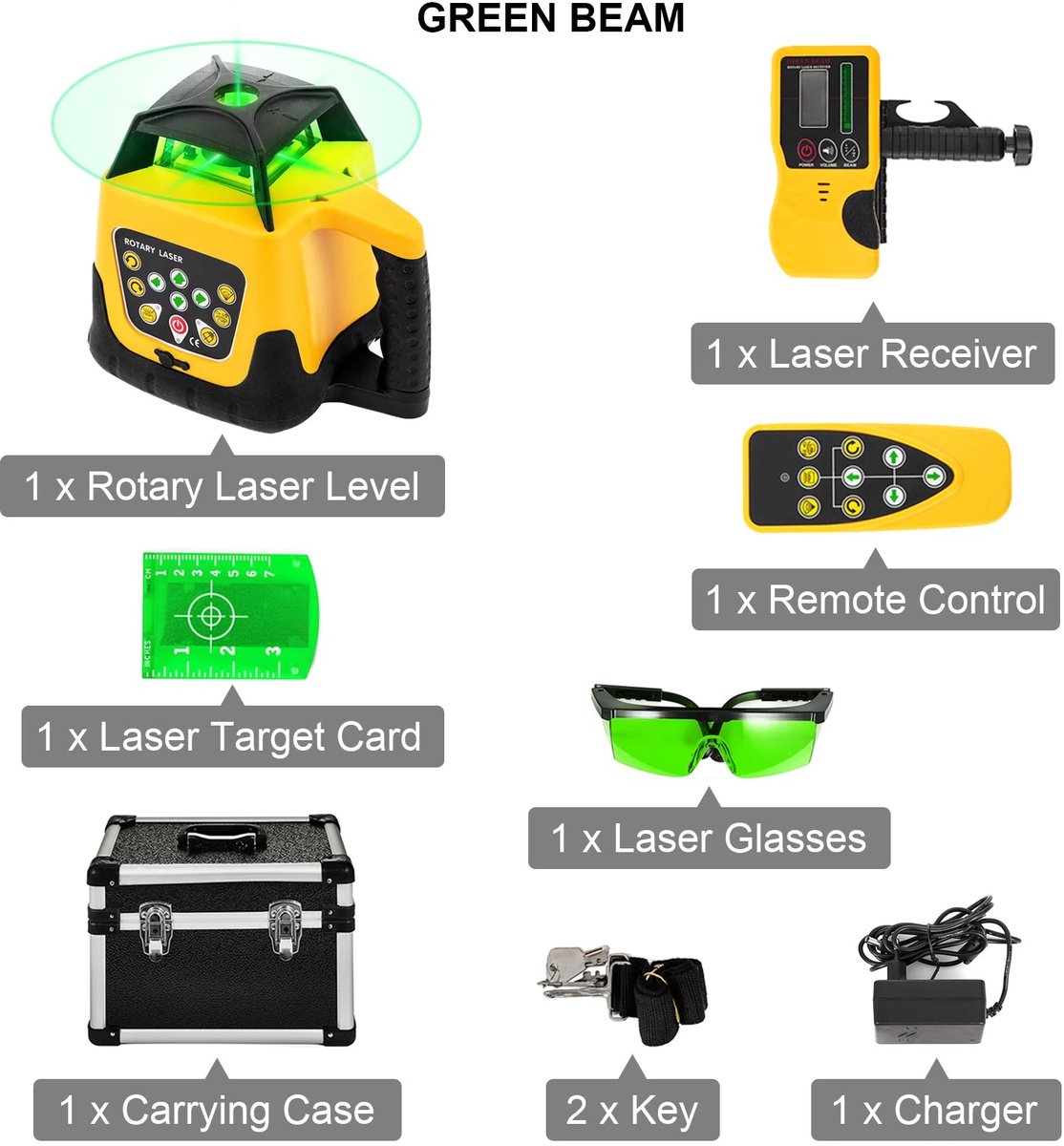 Kruislijnlaser - Laser - Lijnlaser - Waterpas - 500m Verticaal Horizontaal Scannen Professionele Meetgereedschap - 360° Draaibare Laser Waterpas Zelfnivellerend - voor Constructie - Groen Laserstraal