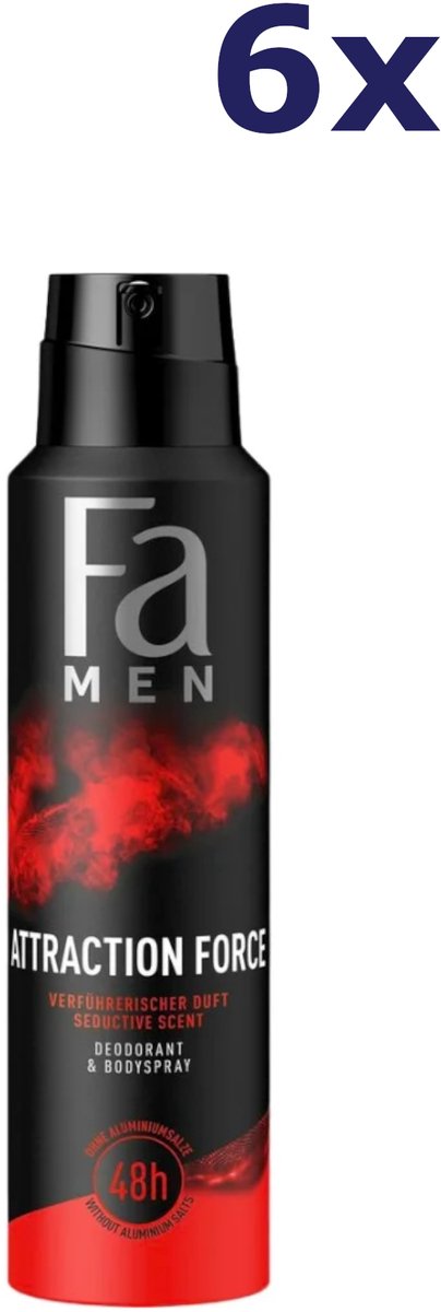 Goedkoopste Fa Men Attraction Force Deodorant Spray - 6 x 150 ml