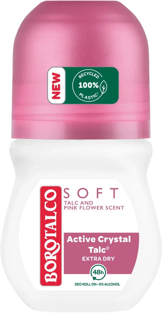 Borotalco - Deodorant Roller - Soft - Talc & Pink Flower - 0% Alcohol - 50 ml