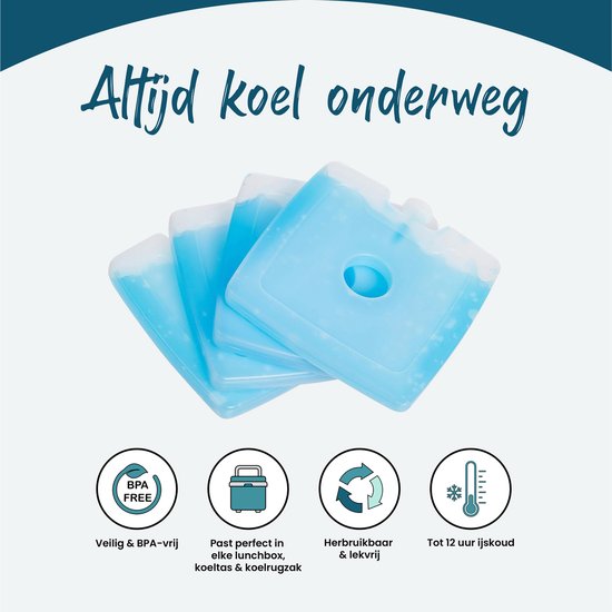 Stapel blauwe, vierkante koelelementen met ronde uitsparing in het midden.
