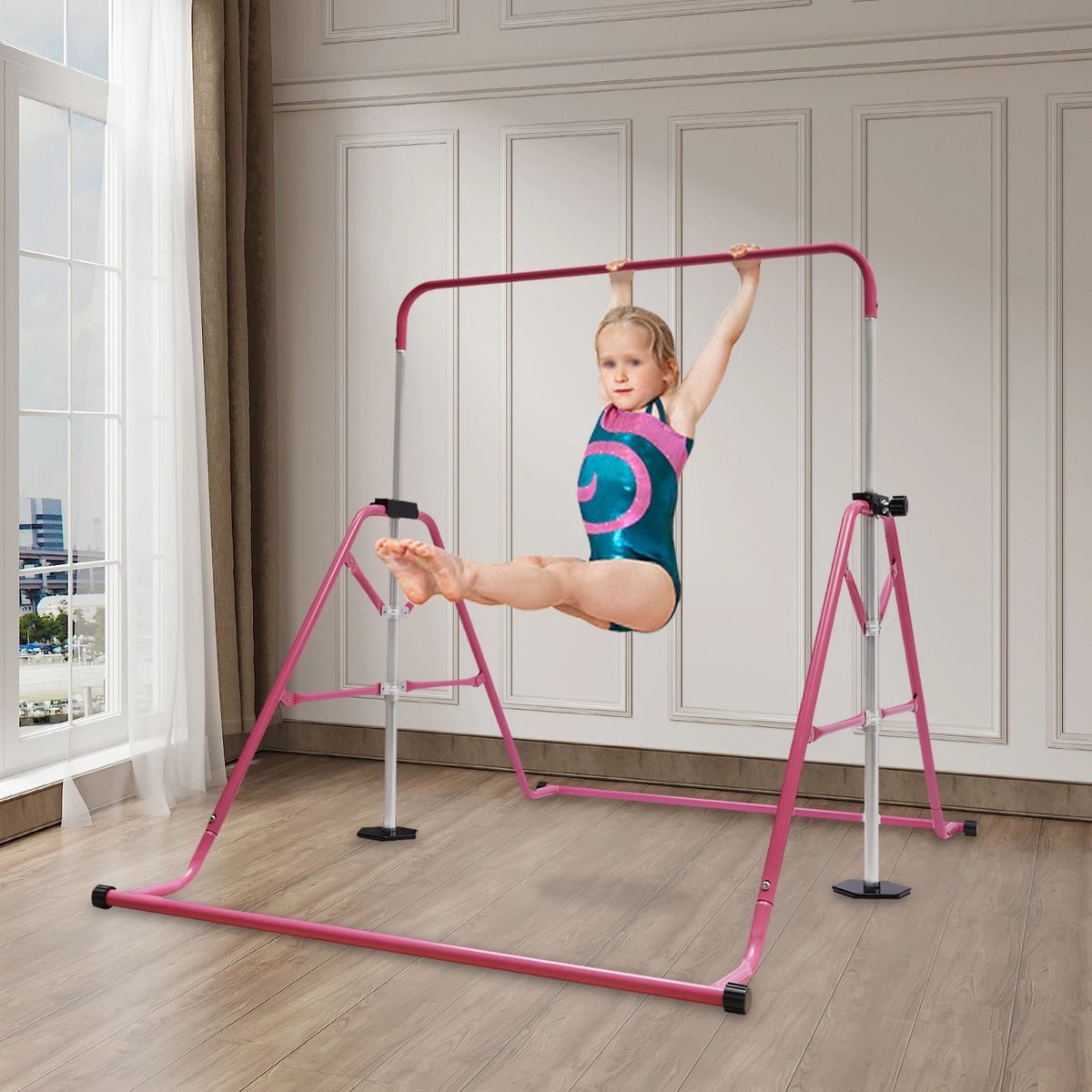 COSTWAY Gymnastiekrek, rekstang, voor binnen met verstelbare hoogtes